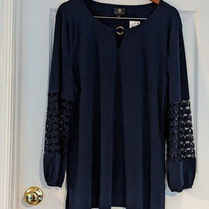 NWT JM Collection Crochet-Sleeve Keyhole Top, Bohemian Escape, XXL